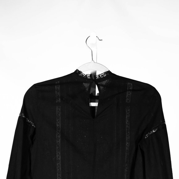 H&M Women's Blouse Black Embroidered Floral Sheer Lace Long Sleeve Shirt Top 4 - Picture 9 of 12